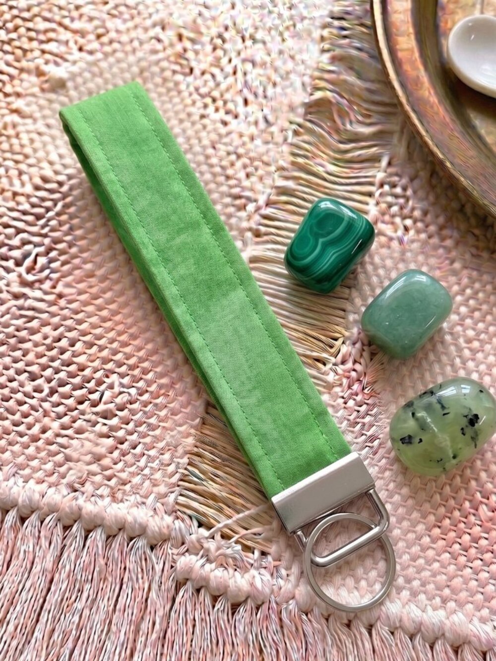 New Handmade Lime Green Marbled Tonal Fabric Key Fob Wristlet Keychain
